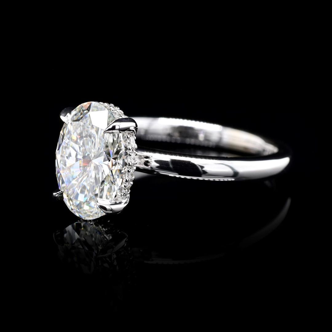3.0ct-4.0ct Oval Cut Lab Grown Diamond Hidden Halo Engagement Ring