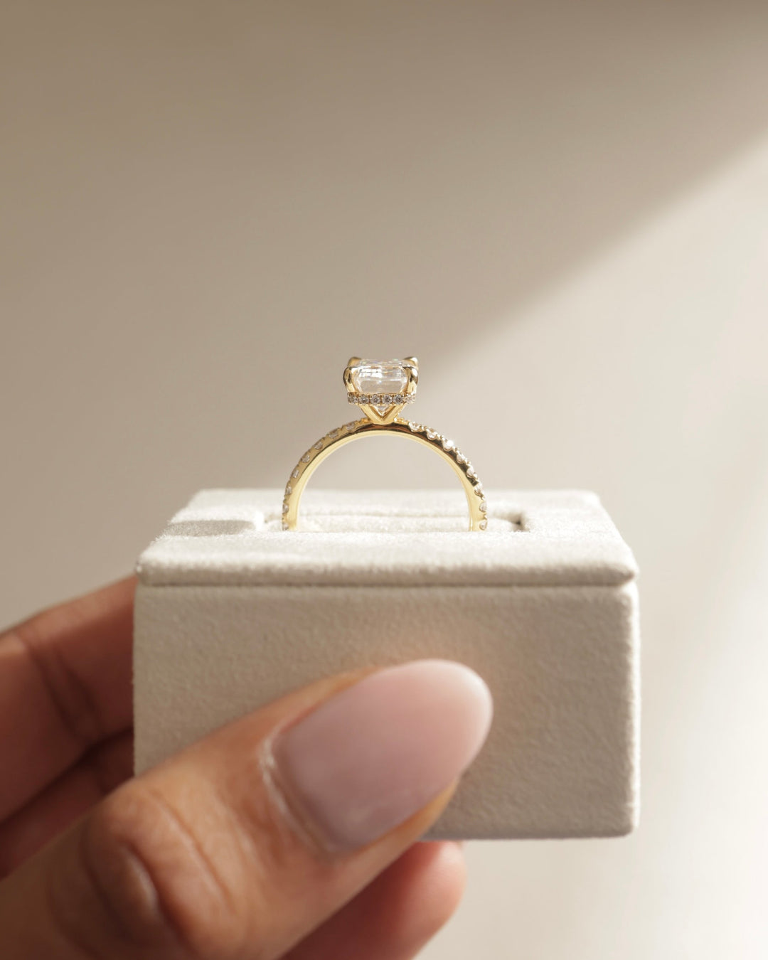2.0ct-3.0ct Emerald Cut Lab Grown Diamond Hidden Halo Engagement Ring