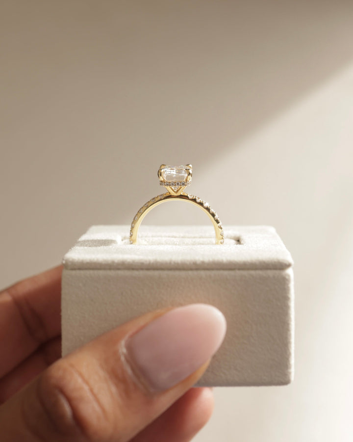 2.0ct-3.0ct Emerald Cut Lab Grown Diamond Hidden Halo Engagement Ring