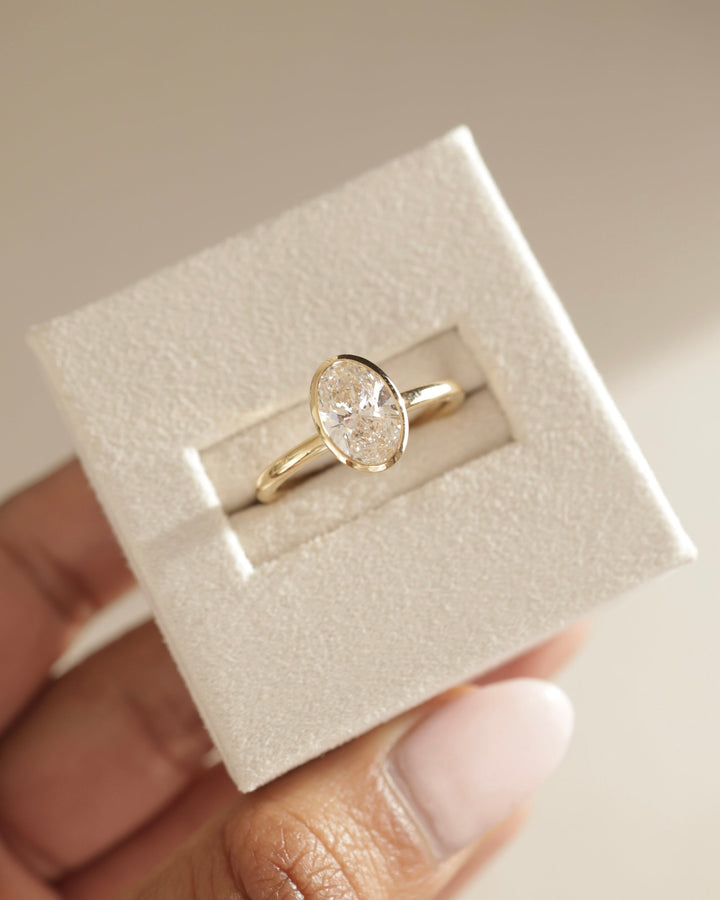 1.0ct-2.0ct Bezel Set Oval Cut Lab Grown Diamond Solitaire Engagement Ring