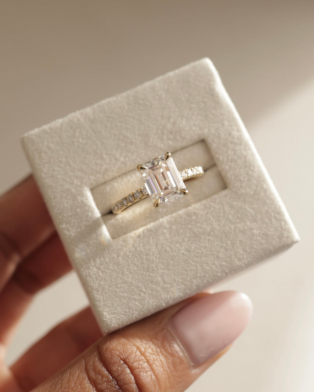 2.0ct-3.0ct Emerald Cut Lab Grown Diamond Hidden Halo Engagement Ring