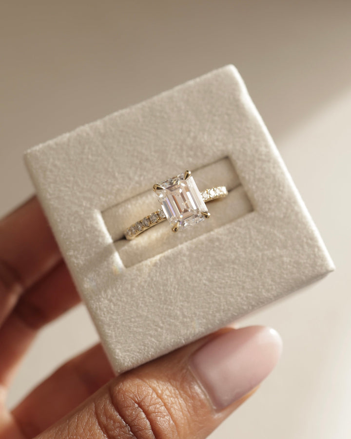 2.0ct-3.0ct Emerald Cut Lab Grown Diamond Hidden Halo Engagement Ring