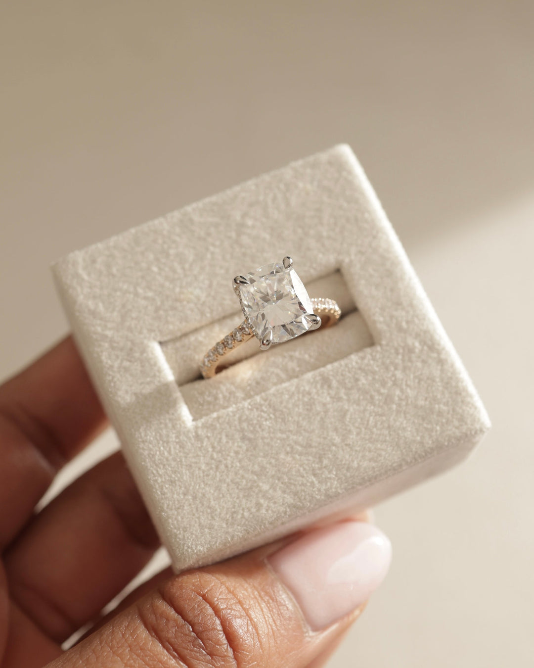 4.0ct-5.0ct Cushion Cut Lab Grown Diamond Hidden Halo Engagement Ring