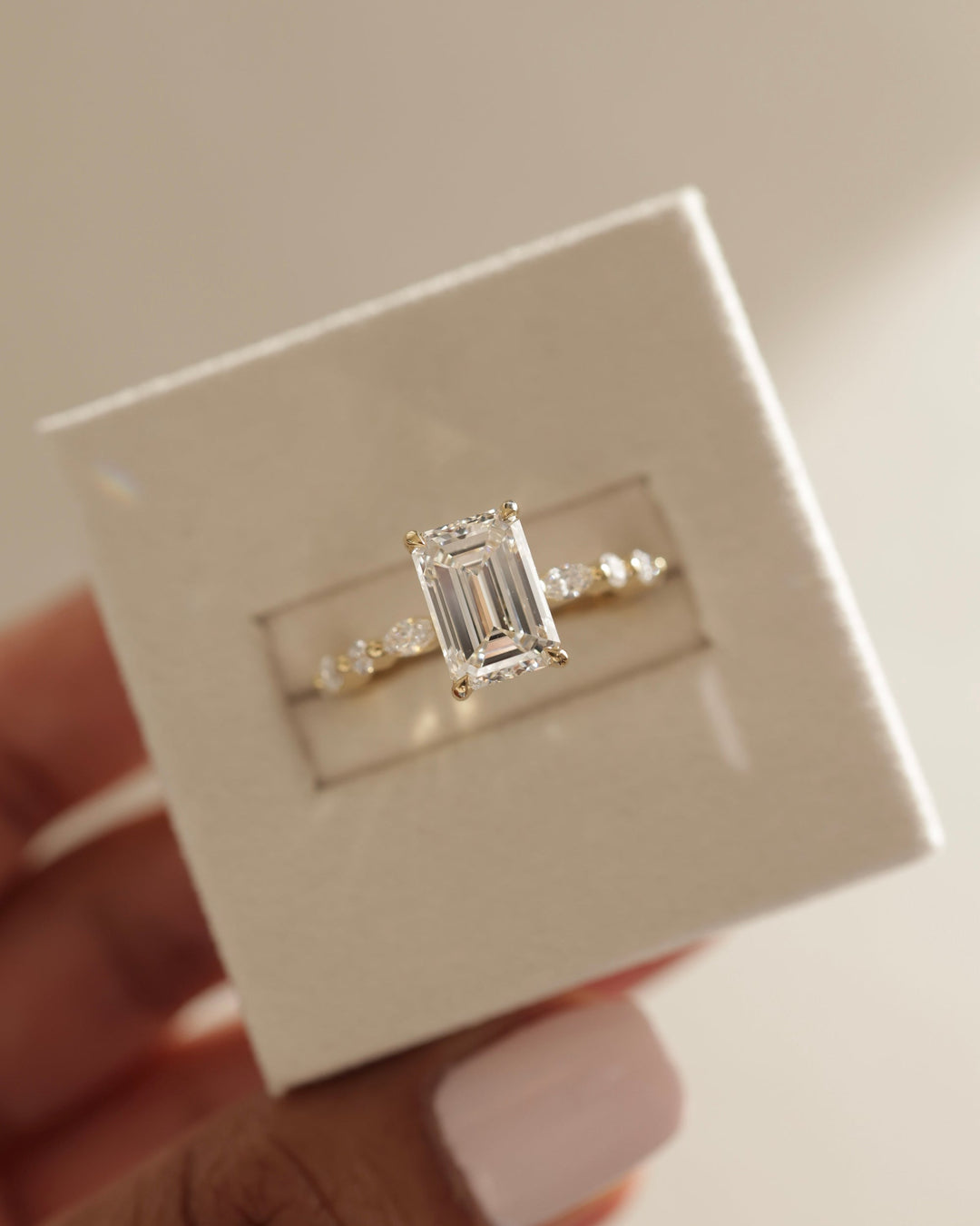 2.0ct-3.0ct Emerald Cut Lab Grown Diamond Pave Engagement Ring