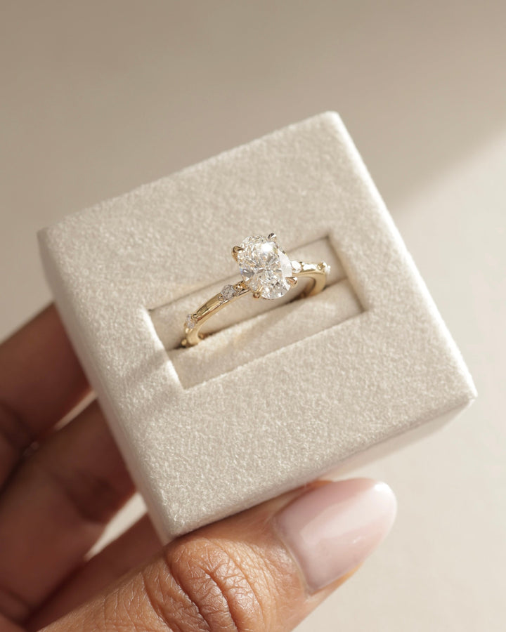 1.50ct-2.50ct Oval Cut Lab Grown Distance Pave Diamond Engagement Ring