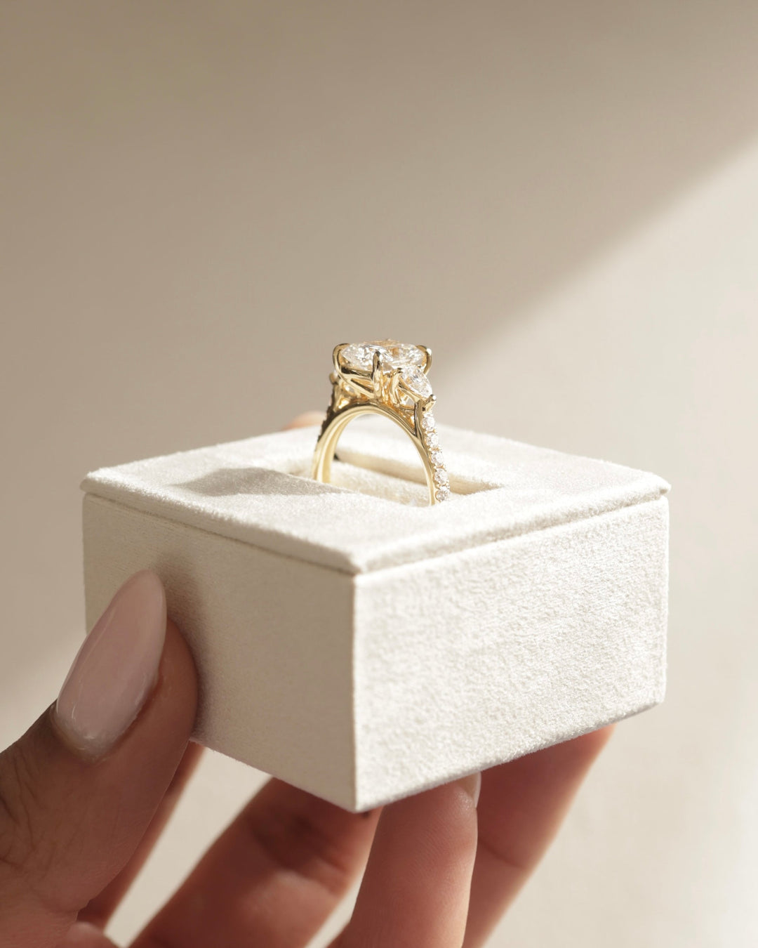 1.50ct-2.50ct Cushion Cut Lab Grown Three Stone Diamond Engagement Ring