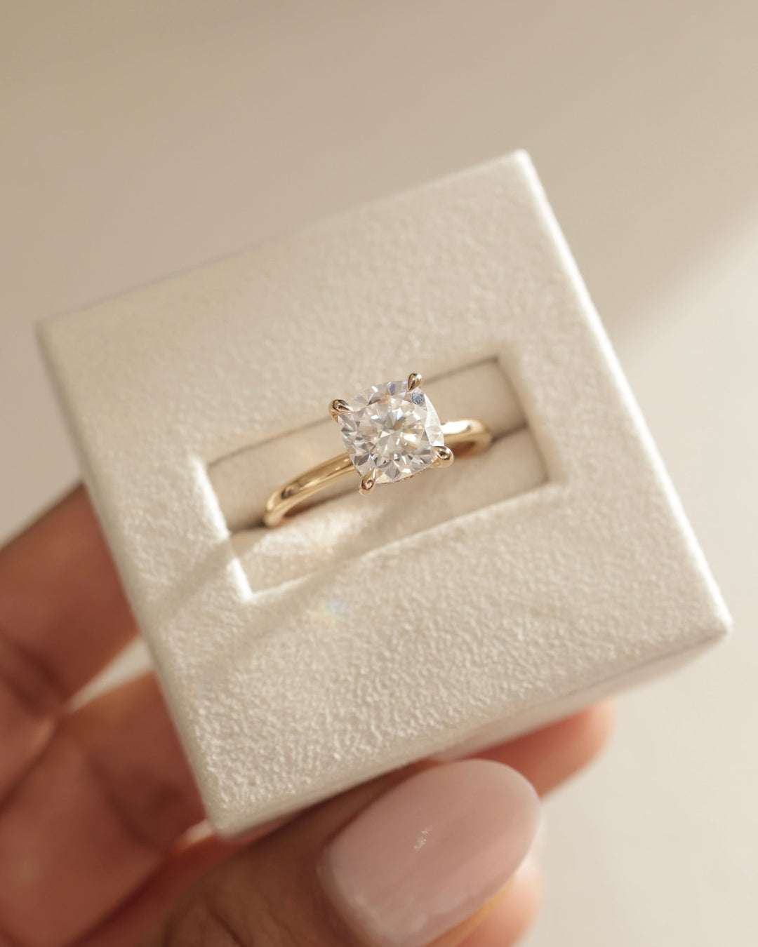 2.0ct-3.0ct Cushion Cut Lab Grown Diamond Hidden Halo Engagement Ring