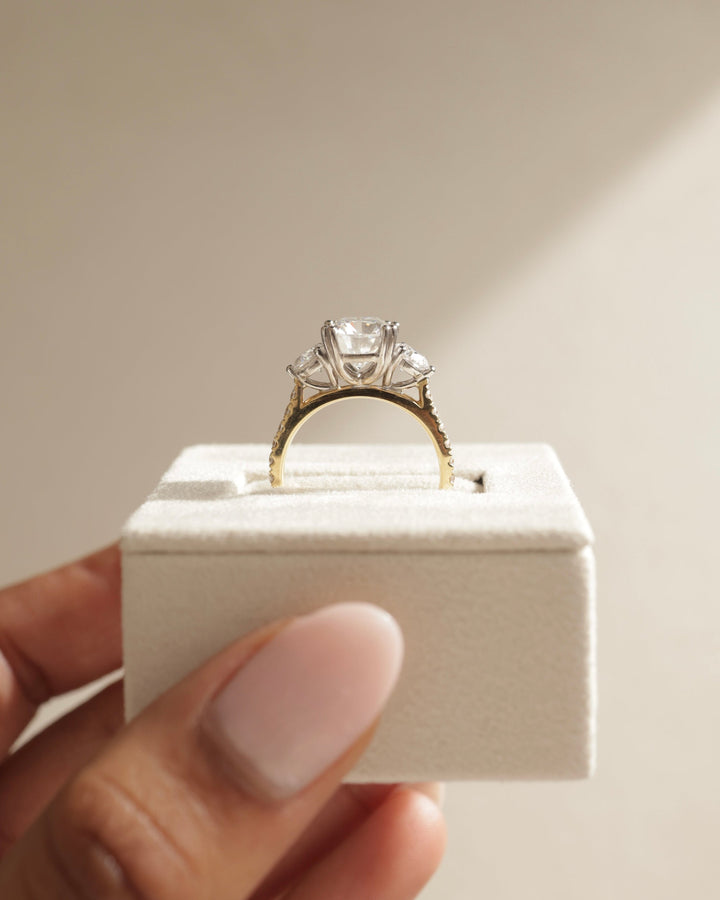 2.0ct-3.0ct Cushion Cut Lab Grown Diamond Three Stone Engagement Ring