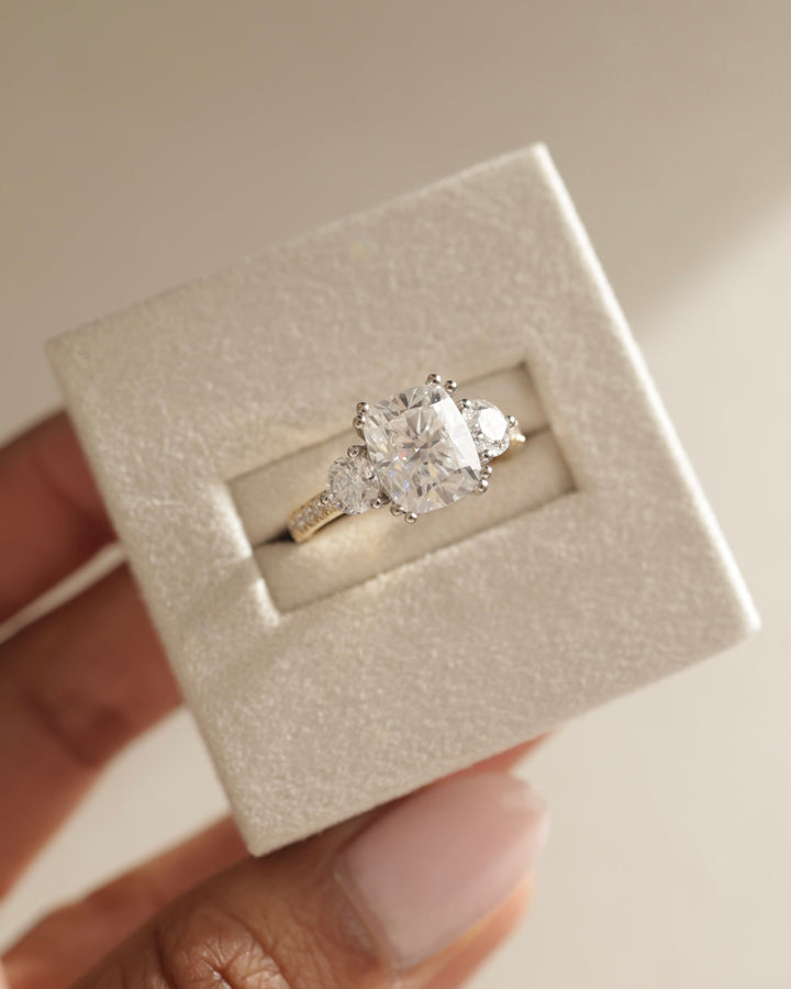 2.0ct-3.0ct Cushion Cut Lab Grown Diamond Three Stone Engagement Ring