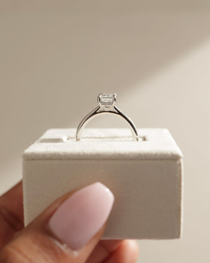 1.0ct-2.0ct Emerald Cut Lab Grown Diamond Hidden halo Engagement Ring