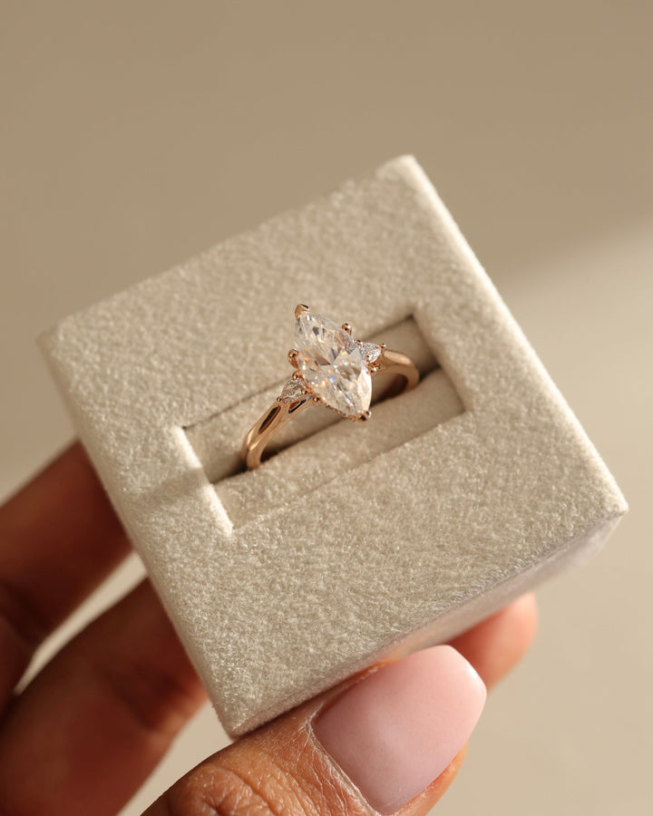 1.0ct-2.0ct Marquise Cut Lab Grown Diamond Three Stone Engagement Ring