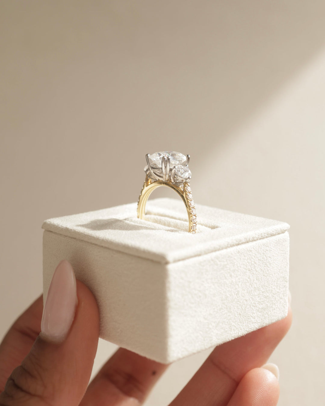 2.0ct-3.0ct Cushion Cut Lab Grown Diamond Three Stone Engagement Ring