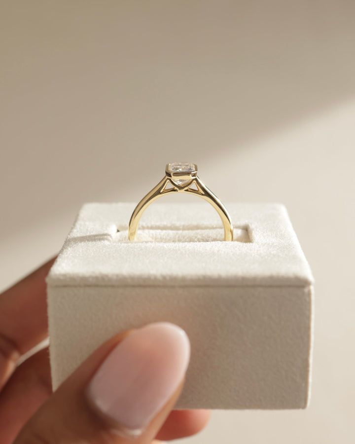 1.0ct-2.0ct Bezel Set Emerald Cut Lab Grown Diamond Engagement Ring