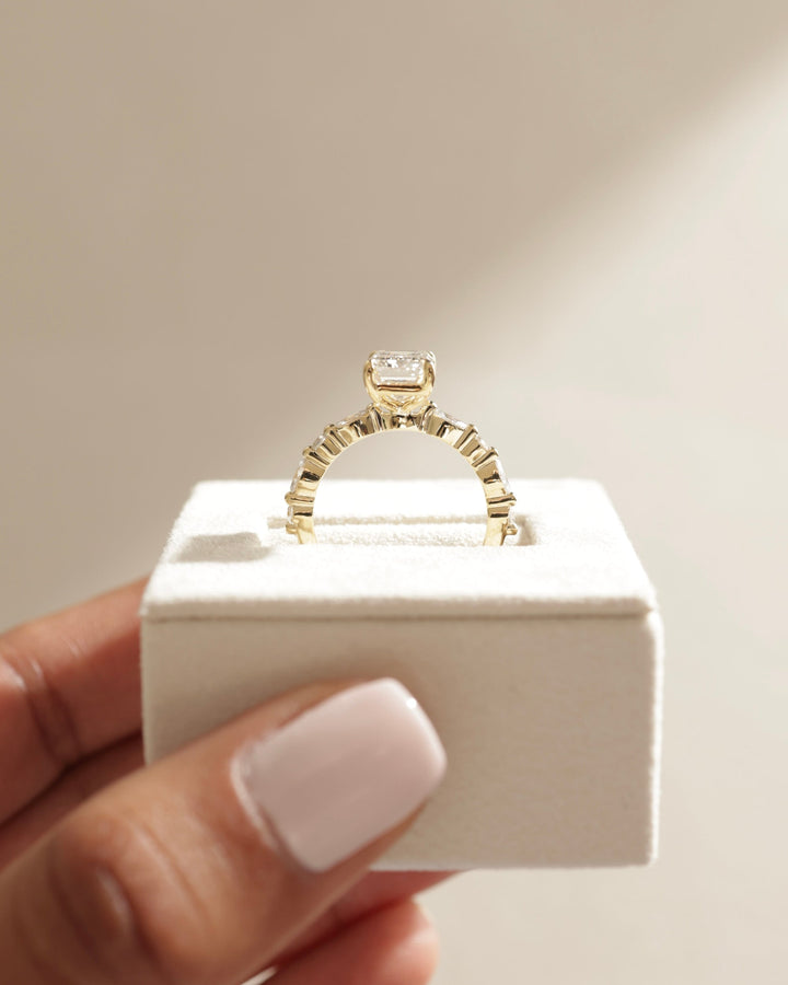 2.0ct-3.0ct Emerald Cut Lab Grown Diamond Pave Engagement Ring