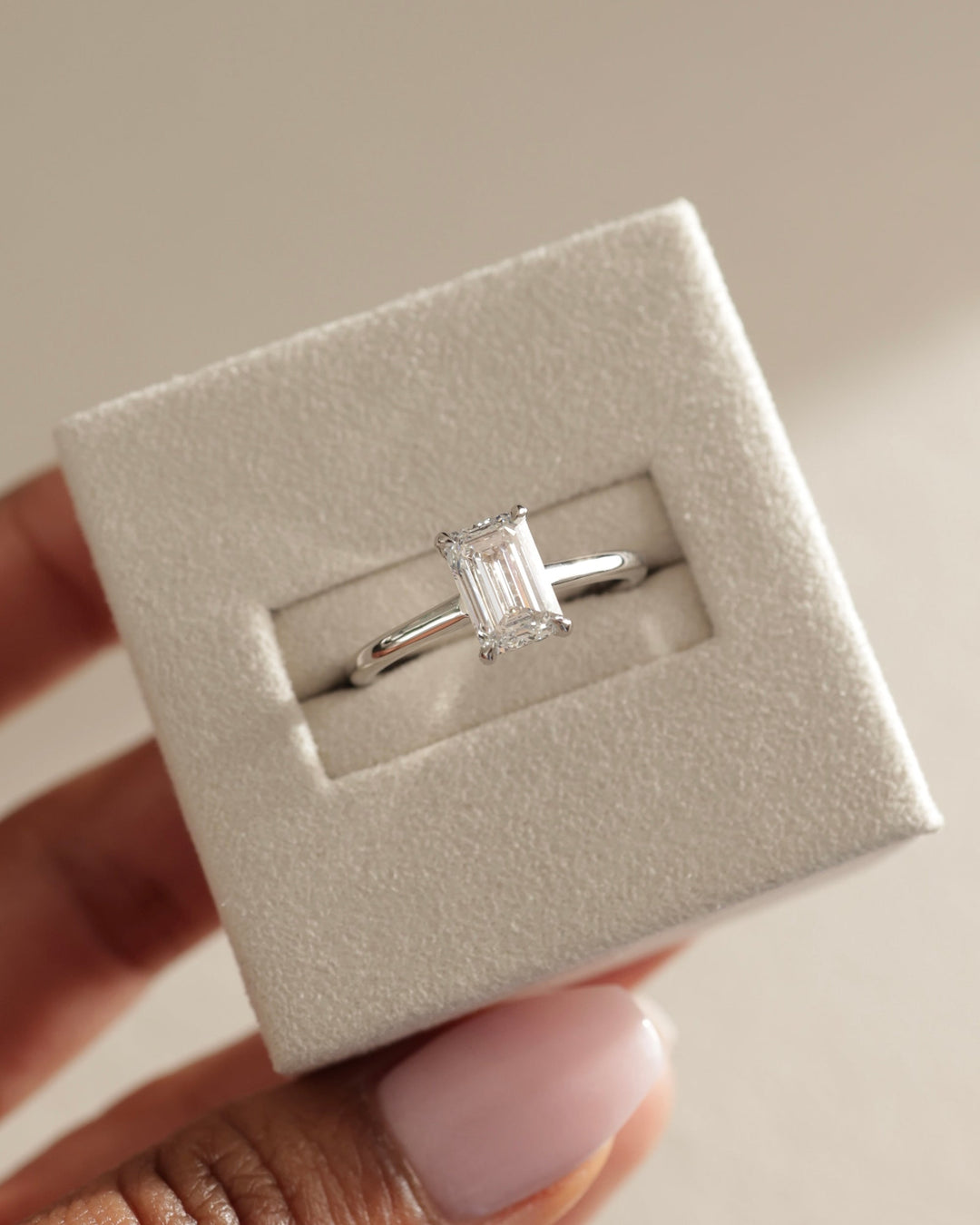 1.0ct-2.0ct Emerald Cut Lab Grown Diamond Hidden halo Engagement Ring