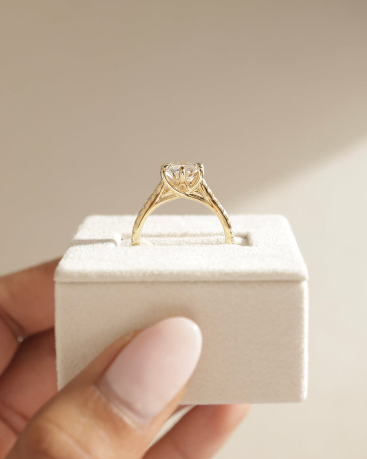 1.50ct-2.50ct Round Cut Lab Grown Tulip Set Pave Diamond Engagement Ring