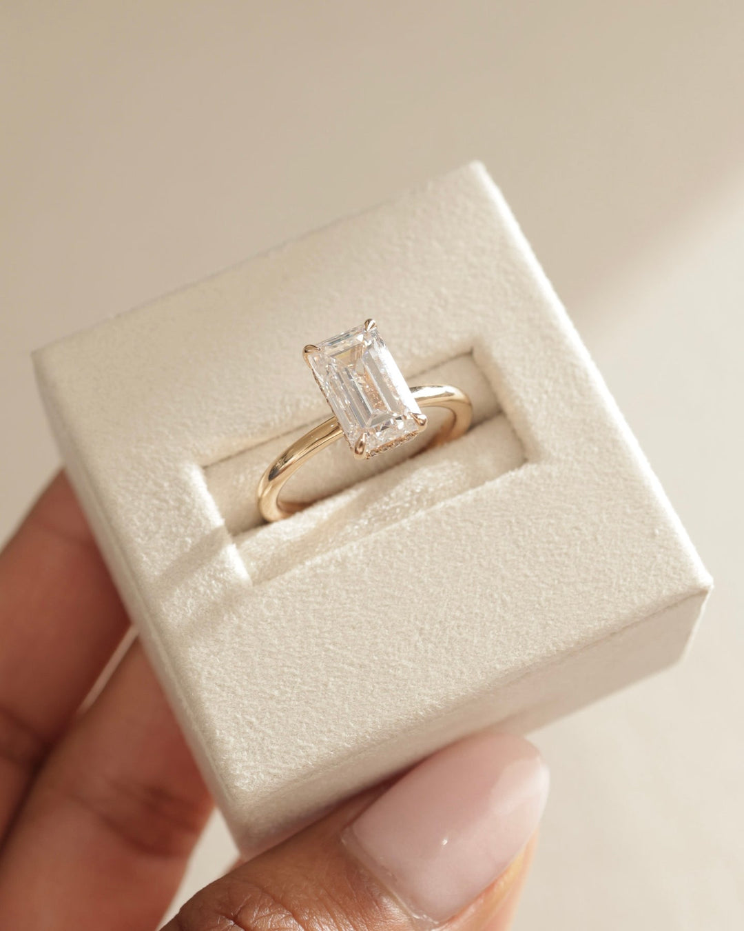 2.50ct-3.50ct Emerald Cut Lab Grown Diamond Hidden Halo Engagement Ring