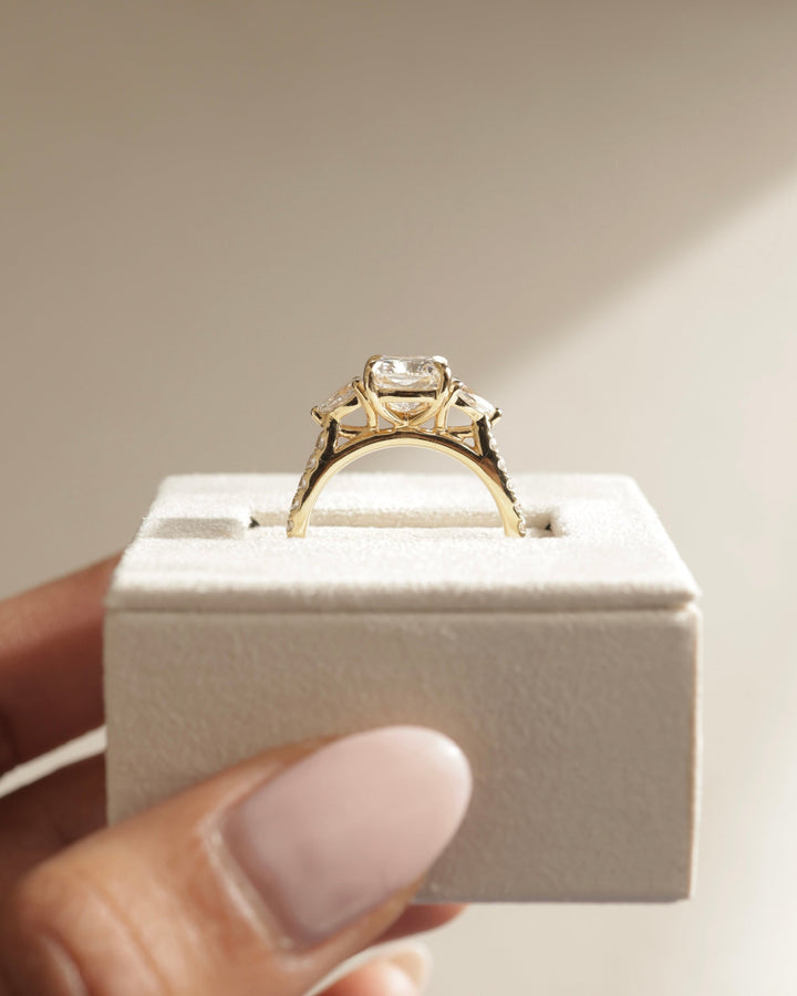 1.50ct-2.50ct Cushion Cut Lab Grown Three Stone Diamond Engagement Ring