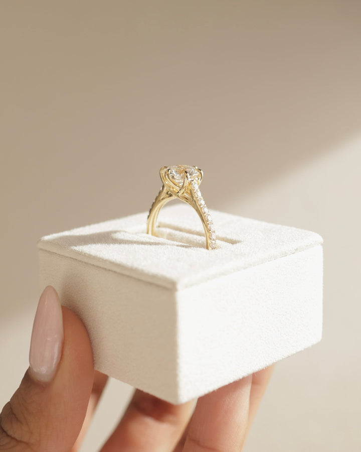 1.50ct-2.50ct Round Cut Lab Grown Tulip Set Pave Diamond Engagement Ring