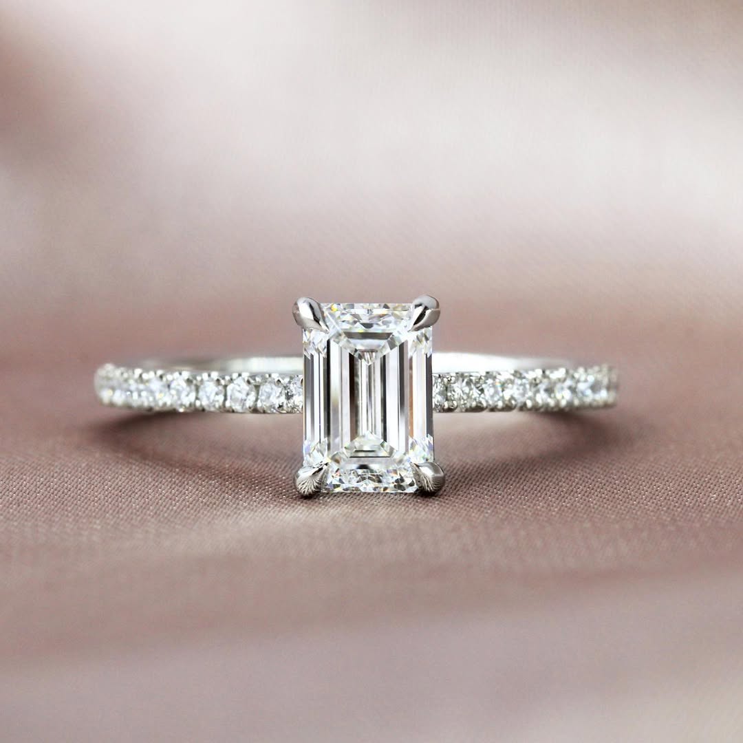 3.0CT Emerald  Lab Grown Diamond Pave Style Engagement Ring