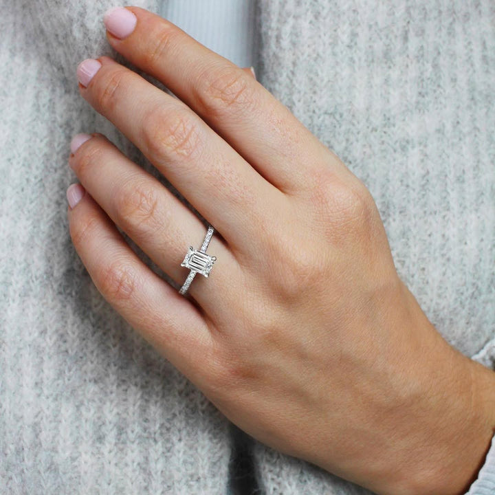 3.0CT Emerald  Lab Grown Diamond Pave Style Engagement Ring