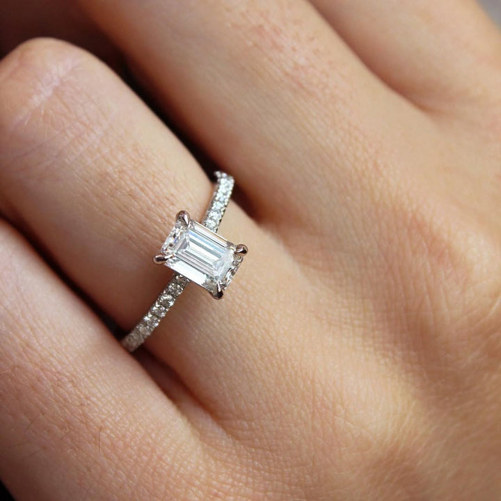 3.0CT Emerald  Lab Grown Diamond Pave Style Engagement Ring