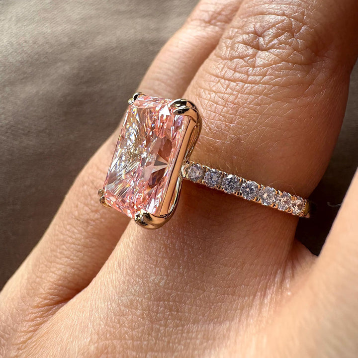 Large Pink Diamond Engagement RingFancy Vivid Pink Radiant Lab Diamond5ct Pink Radiant Diamond on HandLuxury Pink Diamond Ring for Her