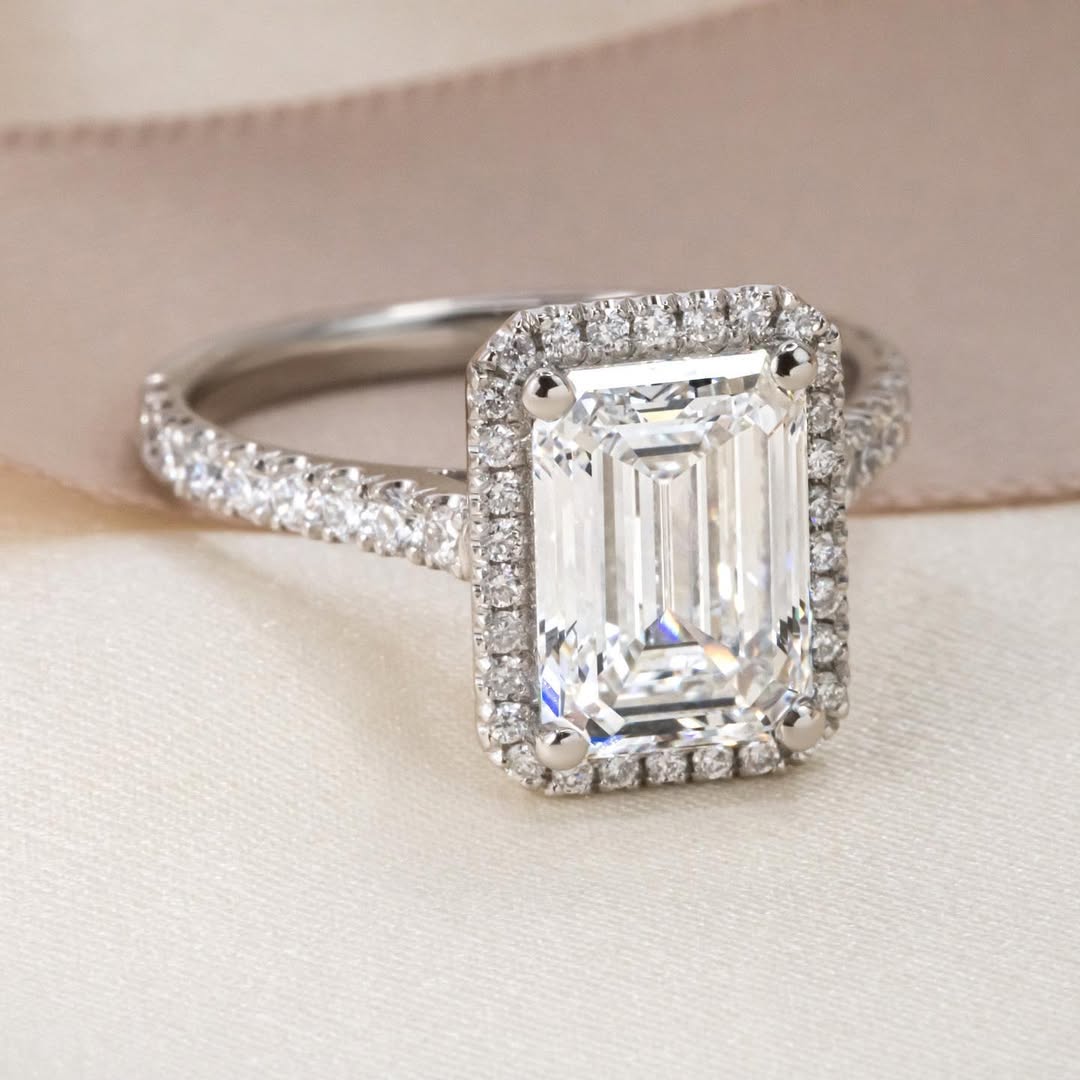 3.0CT Emerald  Lab Grown Diamond Pave & Halo Style Engagement Ring