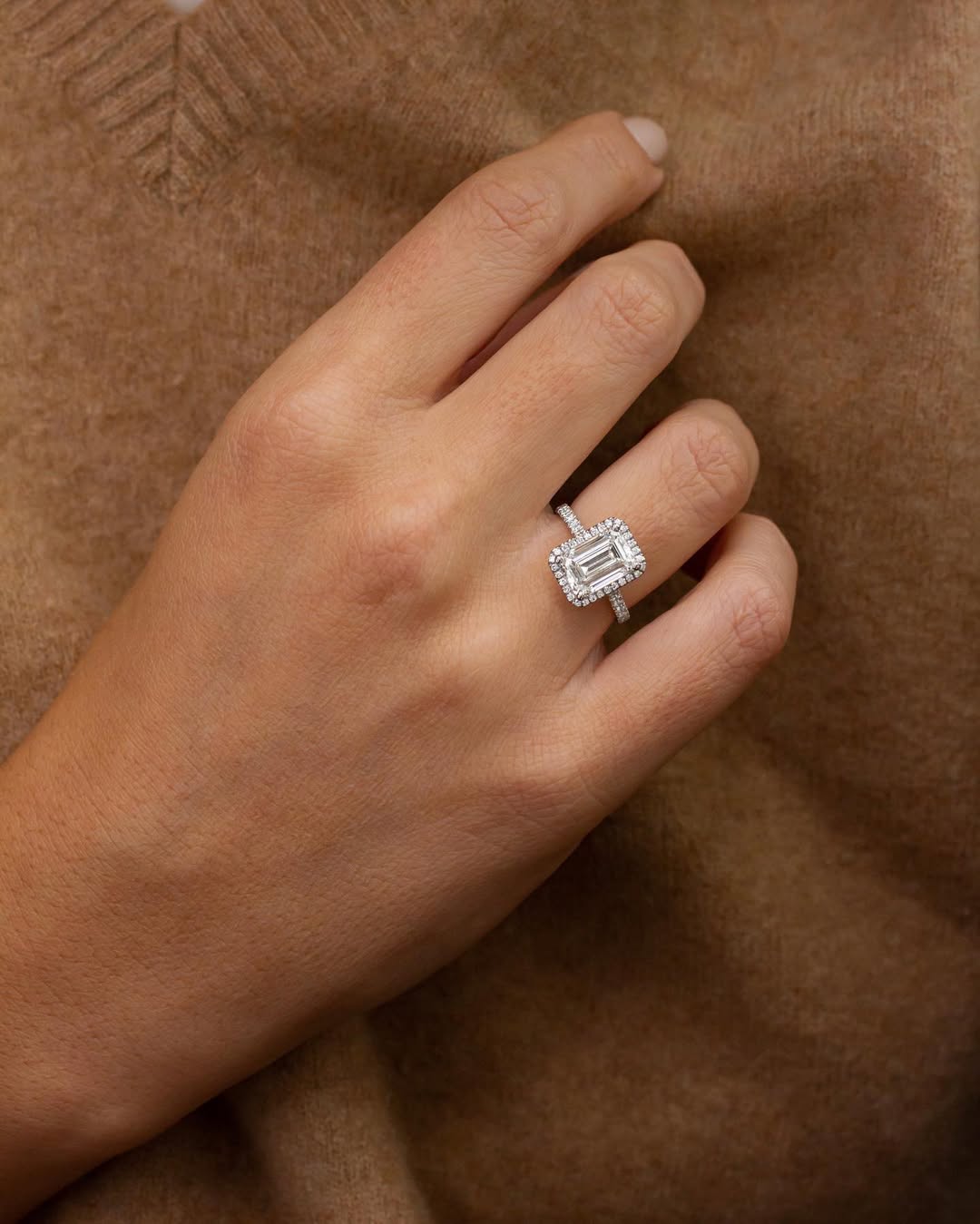 3.0CT Emerald  Lab Grown Diamond Pave & Halo Style Engagement Ring