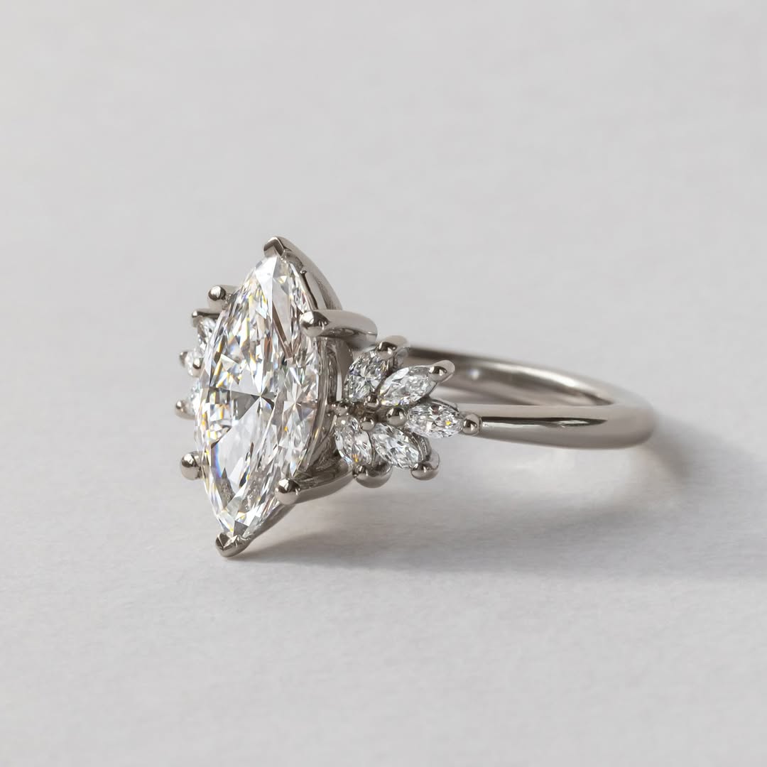 1.0-3.0 CT Marquise  Lab Grown Diamond Cluster Style Engagement Ring