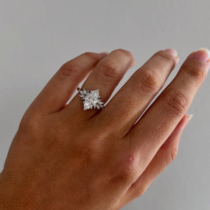 1.0-3.0 CT Marquise  Lab Grown Diamond Cluster Style Engagement Ring