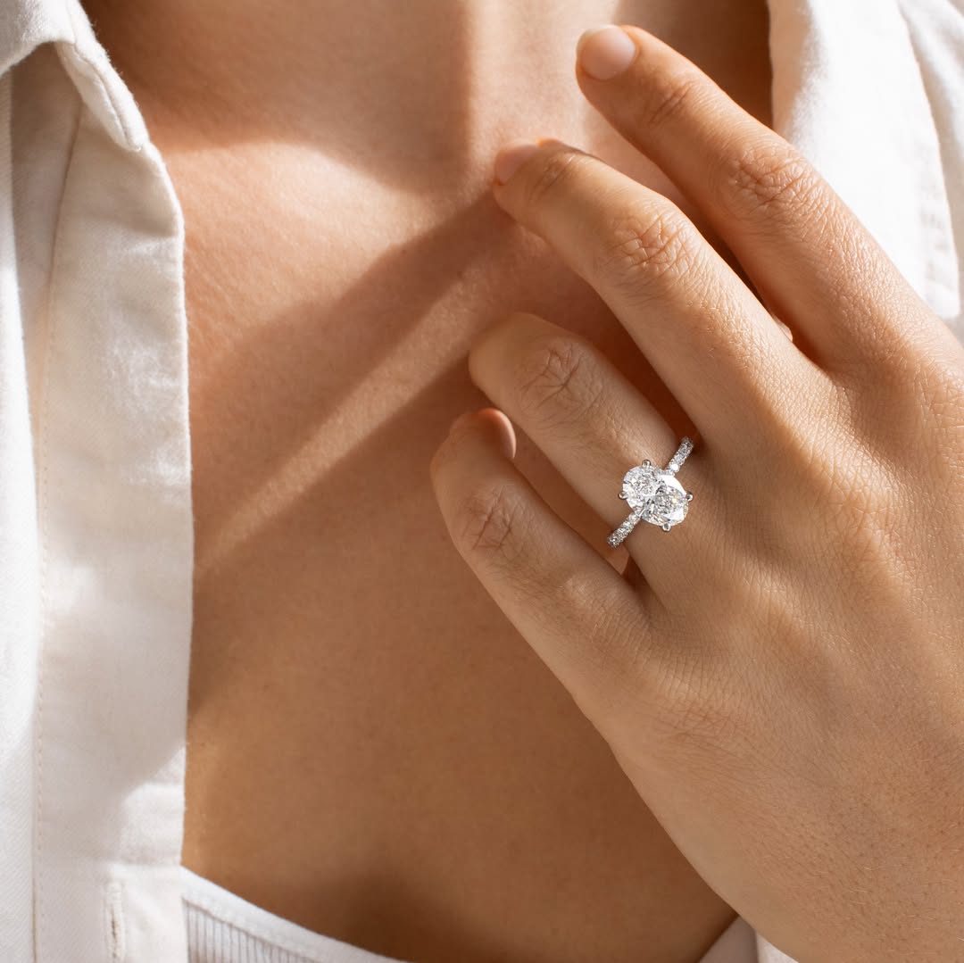 1.0 -3.0 CT Oval  Lab Grown Diamond Pave Style Engagement Ring