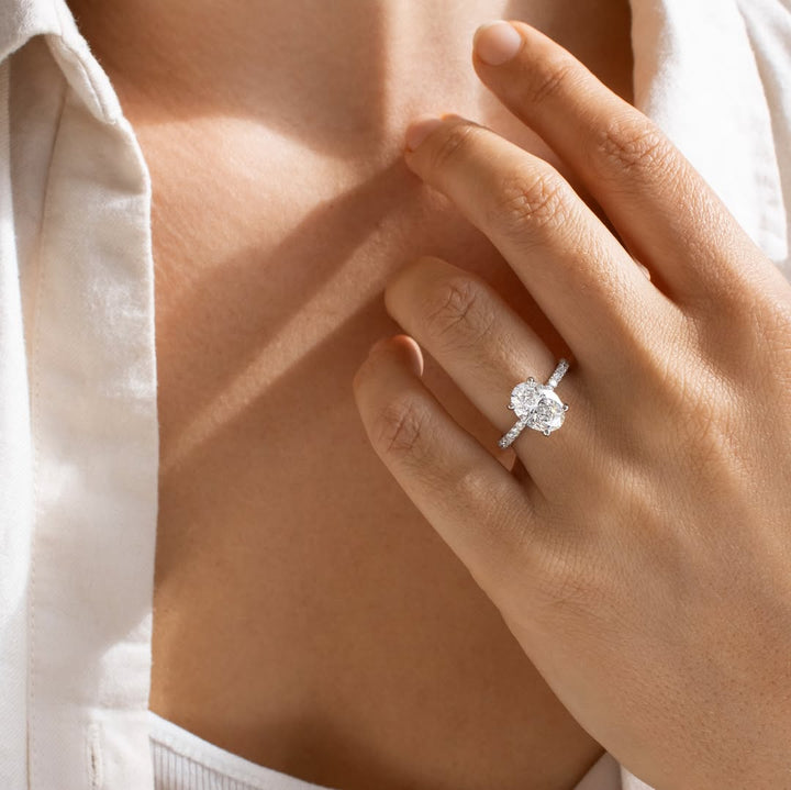 1.0 -3.0 CT Oval  Lab Grown Diamond Pave Style Engagement Ring