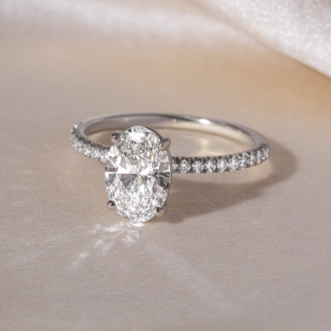 1.0 -3.0 CT Oval  Lab Grown Diamond Pave Style Engagement Ring