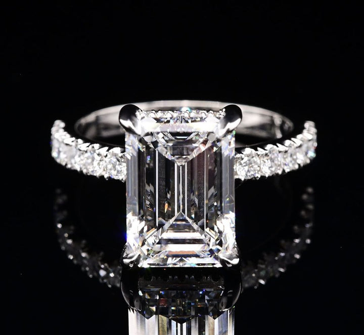 1.50ct-2.50ct Emerald Cut Lab Grown Hidden Halo Diamond Engagement Ring