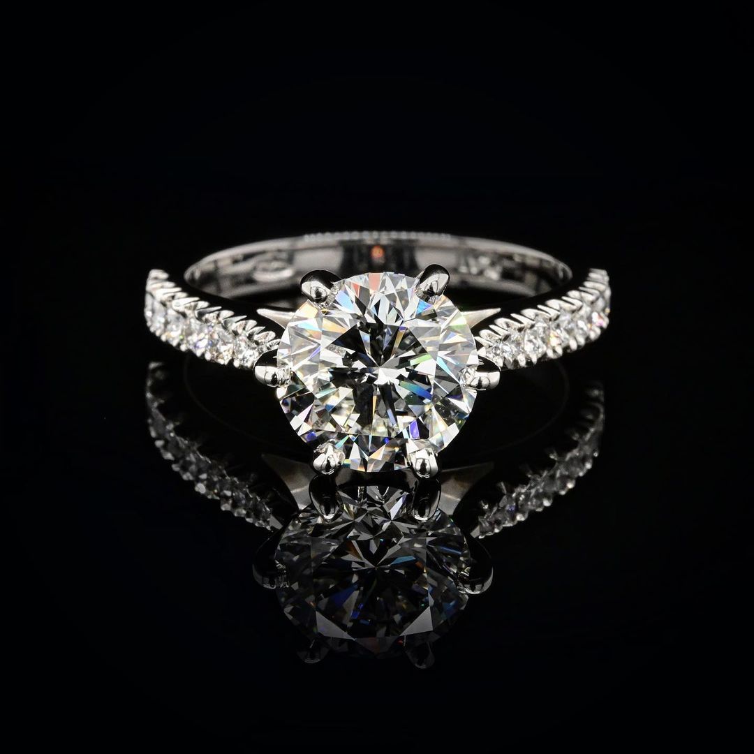 1.0ct-2.0ct Round Cut Lab Grown Pave Diamond Engagement Ring