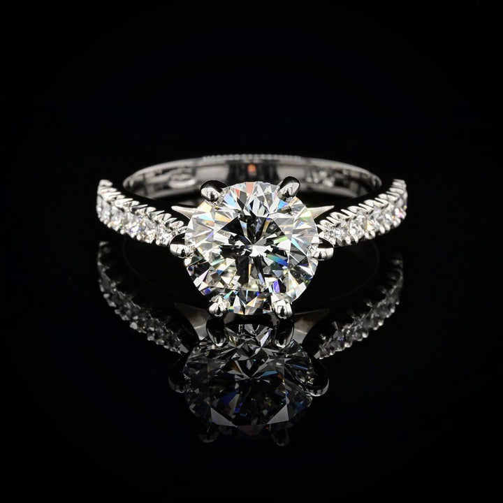 1.0ct-2.0ct Round Cut Lab Grown Pave Diamond Engagement Ring