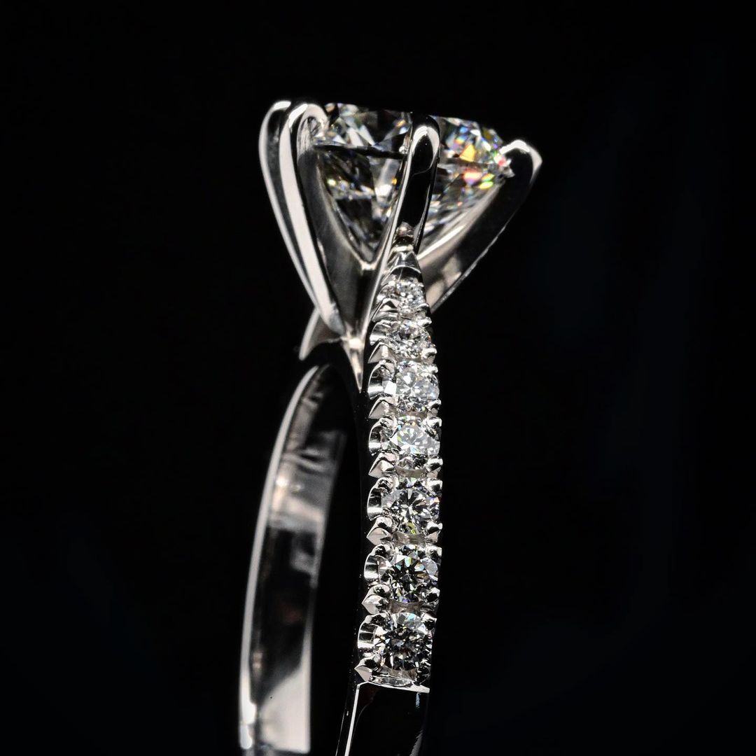 1.0ct-2.0ct Round Cut Lab Grown Pave Diamond Engagement Ring