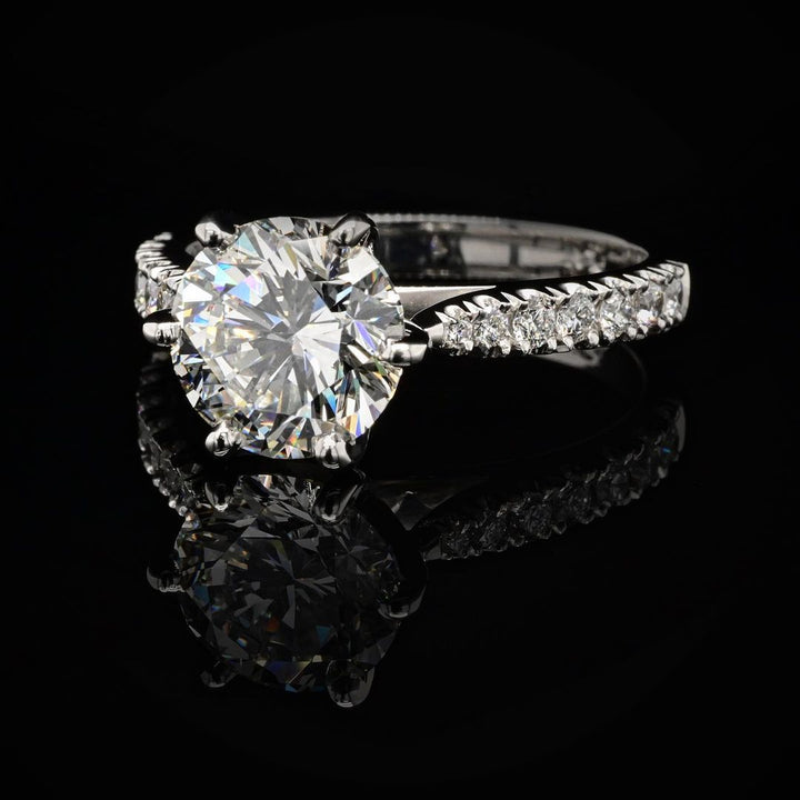 1.0ct-2.0ct Round Cut Lab Grown Pave Diamond Engagement Ring