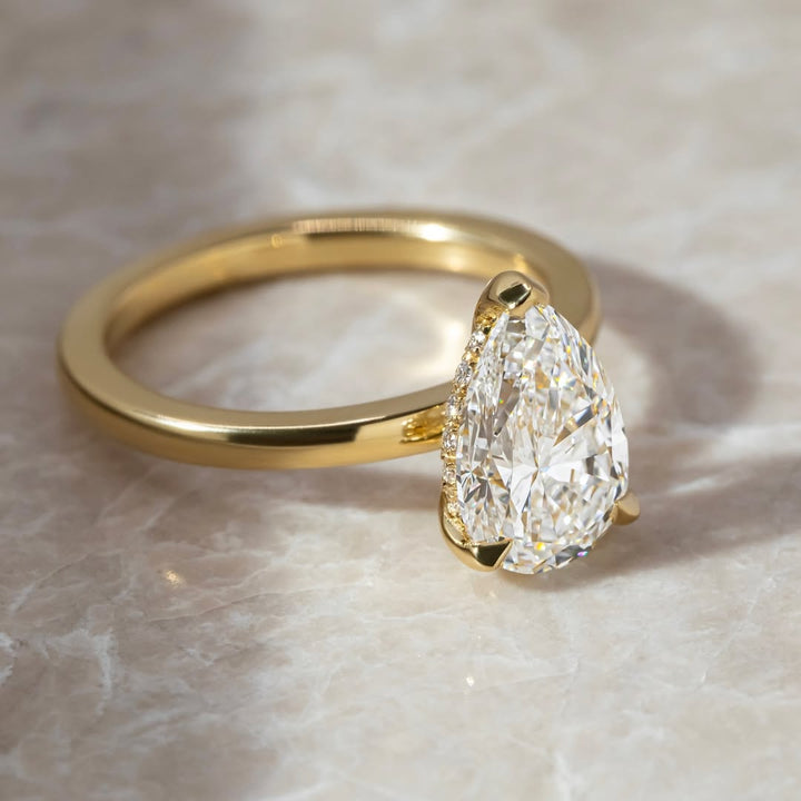 3.0CT Pear  Lab Grown Diamond Hidden Halo Style Engagement Ring
