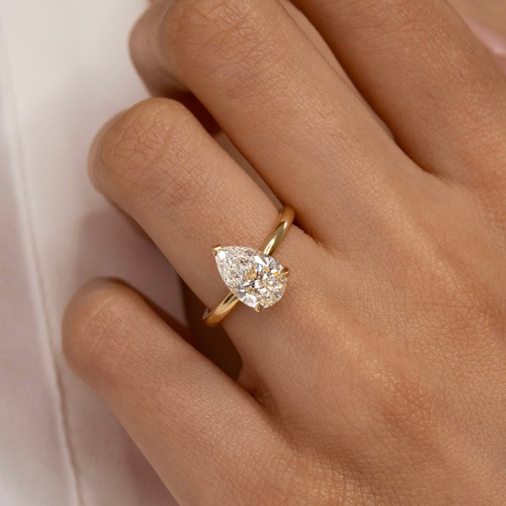 3.0CT Pear  Lab Grown Diamond Hidden Halo Style Engagement Ring