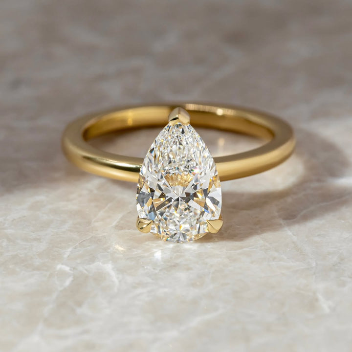 3.0CT Pear  Lab Grown Diamond Hidden Halo Style Engagement Ring