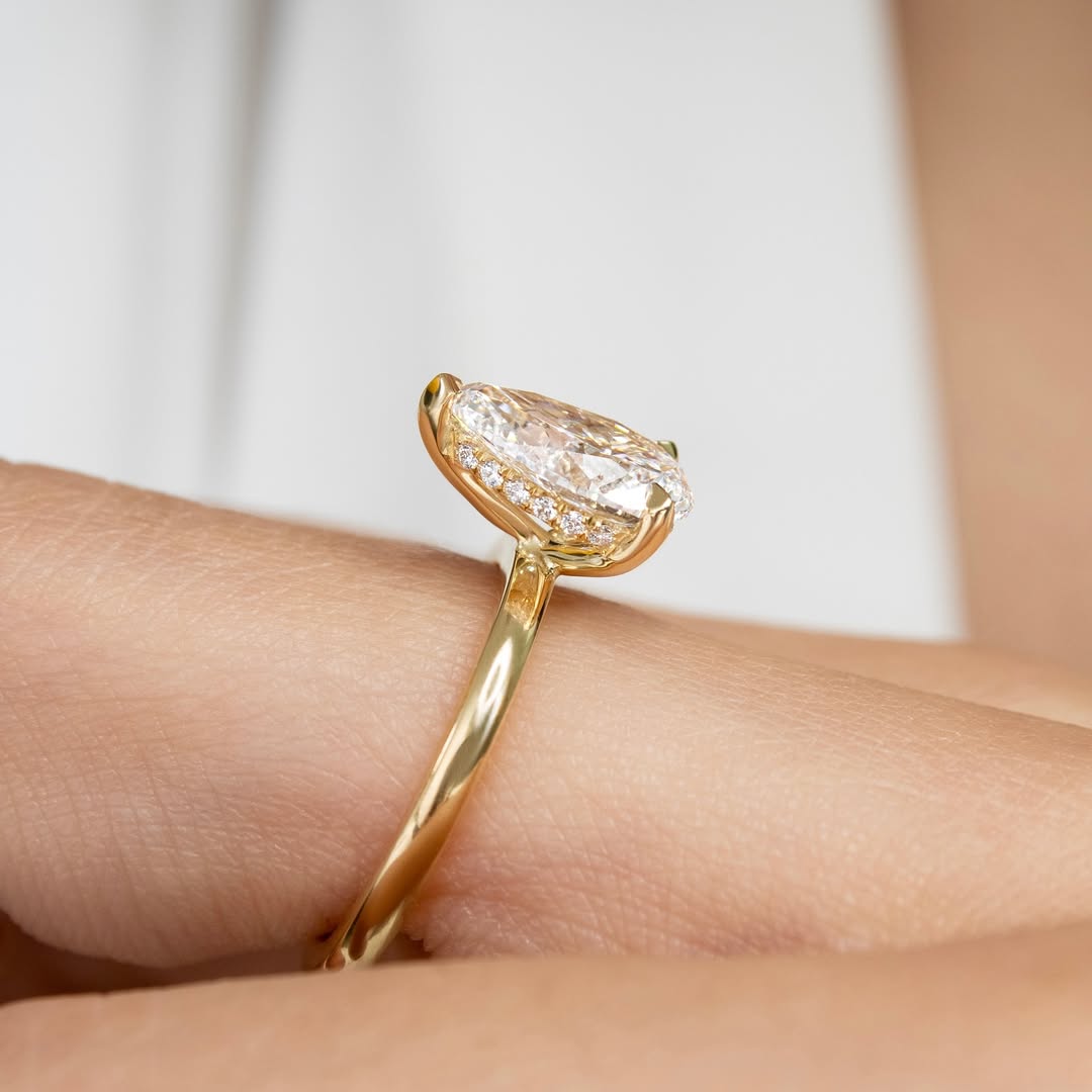 3.0CT Pear  Lab Grown Diamond Hidden Halo Style Engagement Ring