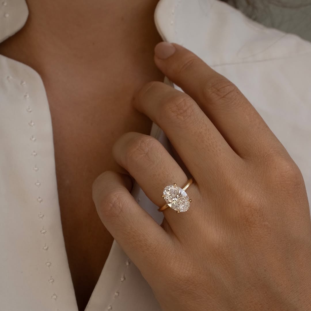 1.0-3.0 CT Oval  Lab Grown Diamond Hidden Halo Style Engagement Ring