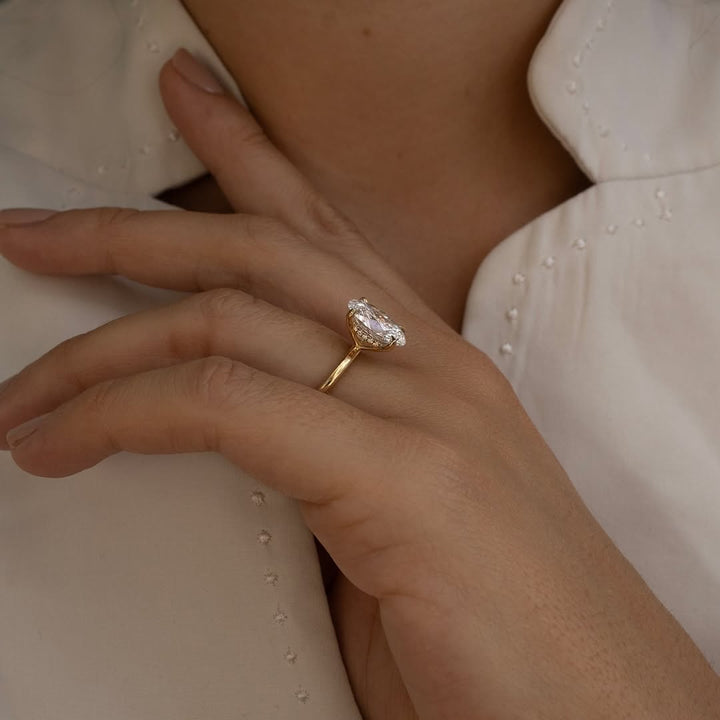 1.0-3.0 CT Oval  Lab Grown Diamond Hidden Halo Style Engagement Ring