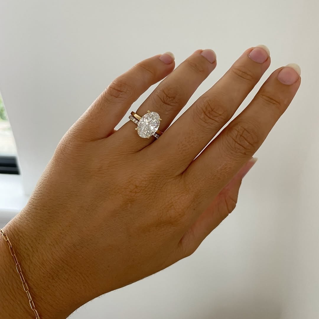 1.0-3.0 CT Oval  Lab Grown Diamond Hidden Halo Style Engagement Ring