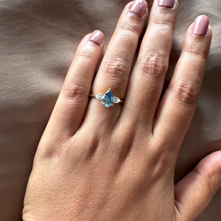 Pear Shaped Blue Diamond with Side Stones1.5 Carat Blue Diamond Engagement RingBlue Pear Diamond Triple Stone RingIGI Certified Blue Lab Diamond Ring