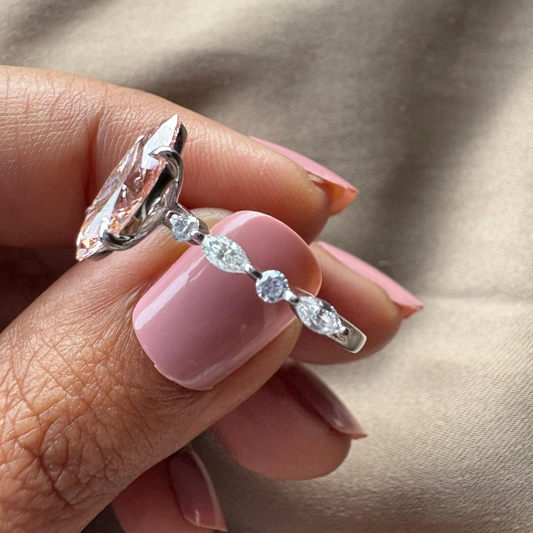 Fancy Pink Marquise Cut Ring2.0CT Pink Lab Diamond JewelryMarquise Diamond Pave Engagement RingPink Marquise Cut Bridal Ring2.0 Carat Pink Marquise JewelryPink Marquise Statement RingPave Set Pink Lab Diamond