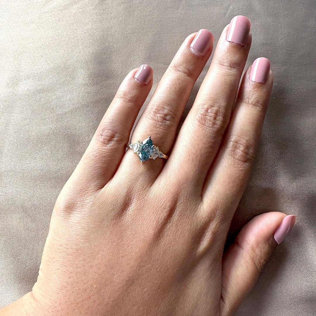 Cluster Style Blue Diamond RingVivid Blue Marquise Lab Diamond