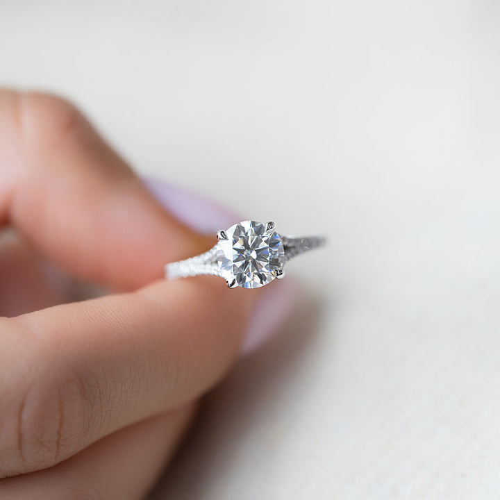 Platinum split shank engagement rings, Split shank cushion cut diamond engagement rings, Hidden halo split shank engagement ring, 